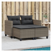 vidaXL Loungesofa Gartensofa 2-Sitzer mit Hockern Grau Poly Rattan grau