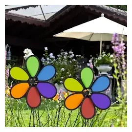Relaxdays Windrad Blume, 2er Set, Blau,Grün,Schwarz