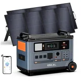 OSCAL 6000W Solargenerator mit 2×400W Solarpanel(800W), 3600Wh LiFePO4 Tragbare Powerstation, 4 Ausgang AC 6000W, 2200W Schnellladung, Power Station für Camping, Wohnmobil, Garten, Outdoor