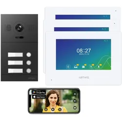 2 Draht Video Türsprechanlage für 3 Teilnehmer mit Aufzeichnungsfunktion, 7 Zoll LCD-Monitor, Nachtsichtfunktion – Anthrazit Kamera Fischauge, Full HD