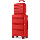 KONO Reisekoffer Handgepäck Koffer Trolley mit Kosmetikkoffer Beautycase Gepäck-Sets, Kleiner Koffer mit Rollen and TSA Schloss (Handgepäck mit Kosmetikkoffer, Rot)