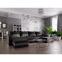 ALTDECOR Wohnlandschaft HEWLI-BIS, Couch mit Schlaffunktion, Wohnzimmer - Ecksofa grau|schwarz