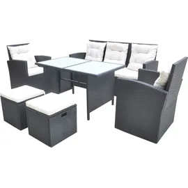 vidaXL Garten-Essgruppe mit Auflagen Polyrattan 6-tlg. schwarz