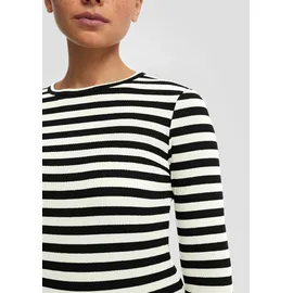 QS Geripptes Longsleeve Schwarz/Creme XXL