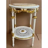 Casa Padrino Barock Beistelltisch Weiß / Gold / Creme - Runder Antik Stil Tisch mit Marmorplatte - Barockstil Wohnzimmer Möbel im Barockstil - Barock Möbel