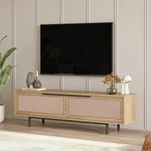 [en.casa] Kvænangen TV-Lowboard 160 x 35,5 x 45 cm Eichen-/Rattanoptik Metall