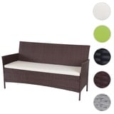 3-Sitzer Poly-Rattan Gartenbank Halden, Sitzbank ~ braun-meliert, Kissen creme