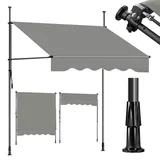 Klemmmarkise Markise für balkon mit Kurbel Sonnenschutz ohne Bohren UV-beständig B x H: 300 x 212-310 cm, Hellgrau - Grau