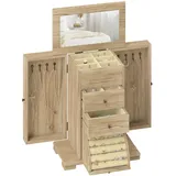 XDeer Schmuckschrank Schmuckbox,Schmuckschatulle, 4-stufiges Layout integrierter Spiegel braun