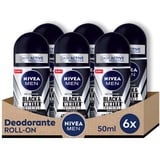 NIVEA MEN Black & White Invisible Original Roll-on 6 x 50 ml Deodorant Men 72h Deo Roll-on Anti-Transpirant gegen Gerüche, Schweiß, Rückstände, Irritationen und Flecken auf hellen und dunklen Stoffen