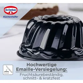 Dr. Oetker Gugelhupfform in Dunkelblau Ø 18 cm Back-Liebe Emaille Ø kratzfester Emaille-Versiegelung, Bundform für köstlichen Gugelhupf 22 schwarz