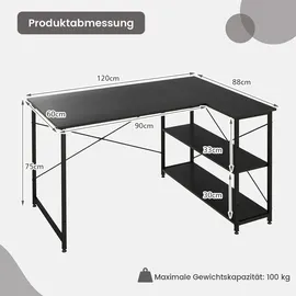 Costway Eckschreibtisch, Schwarz, Holz, 88x75x120 cm, Arbeitszimmer, Schreibtische, Eckschreibtische