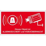 SafetyMarking Hinweisschild Objekt alarmgesichert und videoüberwacht 8,5 x 4,5 cm