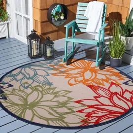 Sanat Teppich SANAT "Floral 2 Outdoor", bunt (multi), H:6mm Ø:200cm, Kunstfaser, Teppiche, Teppich, In- und Outdoor geeignet, florales Design, Balkon, Terasse