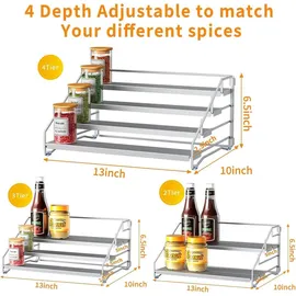 ZDDLOINP Einstellbares 4-stufiges Gewürzregal ohne Bohren Grau 2er