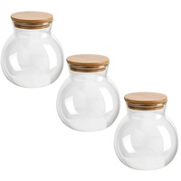 Gouveo 3er Set Vorratsglas 1000 ml "Kugel" mit Holz-Deckel