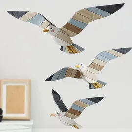 Gabrielle 3-teiliges Strand-wanddeko-set, Möwen-deko, Wandkunst, Aus Holz, Thematische Wandkunst für Wohnzimmer, Schlafzimmer, Badezimmer,