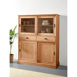 Home Affaire Highboard »Schröder«, Vitrine aus massivem Kiefernholz, Breite 114 cm, beige