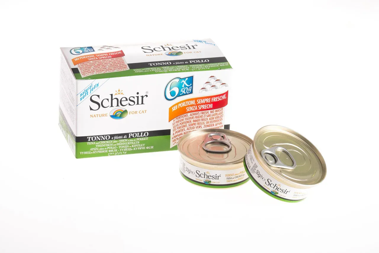 Schesir 6 x 50g Multipack Katzennassfutter Thunfisch & Hühnerfilet