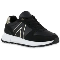 Stiefelparadies Damen Plateau Sneaker in Schwarz