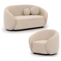 s-style möbel Polstergarnitur 2+1 Roundi, Bouclé, Luxus & Moderne Kollektion, Sofa mit Sessel weiß