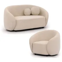 s-style möbel Polstergarnitur 2+1 Roundi, Bouclé, Luxus & Moderne Kollektion, Sofa mit Sessel weiß