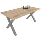 Sam Esszimmertisch Schweizer Kante massiv & geölt Eiche 160x85 silber X-Gestell Lotte - Beige