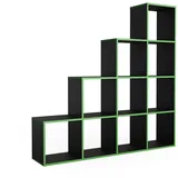Vicco Treppenregal Raumteiler Stufenregal 10 Fächer Schwarz/Grün Bücherregal