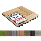 Floordirekt WPC Fliesen 30x30 cm, 1 Stück = 0,09m2 Terrassenfliesen, Klickfliesen, Balkonfliesen in Holzoptik - Bodenbelag für Balkon & Terrasse - wetterfest mit Drainagefunktion | Teak Classic