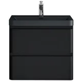 doporro Badmöbel-Set Mineraguss Waschbeckenunterschrank Badezimmer Soft-Close Lucca, Softclose-Funktion schwarz 60 cm x 55 cm x 42 cm