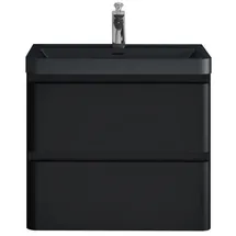 doporro Badmöbel-Set Mineraguss Waschbeckenunterschrank Badezimmer Soft-Close Lucca, Softclose-Funktion schwarz 60 cm x 55 cm x 42 cm