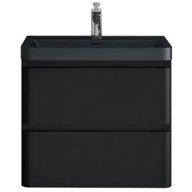 doporro Badmöbel-Set Mineraguss Waschbeckenunterschrank Badezimmer Soft-Close Lucca, Softclose-Funktion schwarz 60 cm x 55 cm x 42 cm