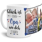 Tassendruck Fototasse mit Spruch für Opa - Glück ist, jemanden wie Dich zu haben - zum Selbst gestalten mit 2 Fotos, Weiß, 300 ml