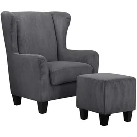 Home Affaire Ohrensessel HOME AFFAIRE "Chilly, Sessel mit Hocker", grau (anthrazit), B:84cm H:101cm T:84cm, 100% Polyester, Sessel, Ohrensessel, in Cord und Microfaser-Bezug, Unser Dauertiefpreis, Topseller