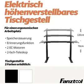 FANZTOOL Schreibtisch-Gestell elektrisch, 2x Bosch Motoren, höhenverstellbar, Memory, USB,Kabelwanne,Schwarz - Schwarz