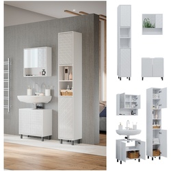 Vicco Badmöbel-Set Agasta weiß, Badezimmerschränke 3D Optik