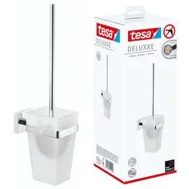 Tesa Deluxxe Toilettenbürsten-set, verchromt, mit satiniertem Glas - zur Wandbefestigung ohne Bohren, inkl. leistungsstarker Klebelösung - 98mm x 445mm x 138mm
