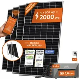 Solarway® All In One Balkonkraftwerk mit Speicher 2000W komplett Steckdose - 1,6 kWh Anker Solix 2 PRO Speicher - Solaranlage Komplettset - 500W Solarmodule & Anker Speicher & Zubehör