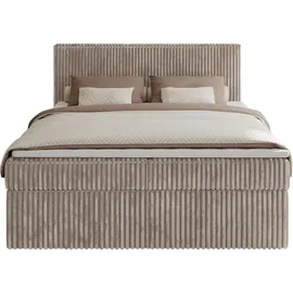 MKS Meble Boxspringbett 180x200 Hellbraun Cord, Boxspringbett mit Matratze H3, Bett mit Bettkasten and Kopfteil, Doppelbett mit Stauraum, Polsterbett - Tiliano