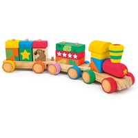 Trudi SEVI 88050 Wood Eco Smart Holz Stapelspiel Eisenbahn, 18-teiliges Bauset, Nachhaltiges Motorik-Spielzeug zum Farben und Formen Lernen, Lernspielzeug für Kinder ab 18 Monate, ca. 34 x 7 x 11 cm, Bunt