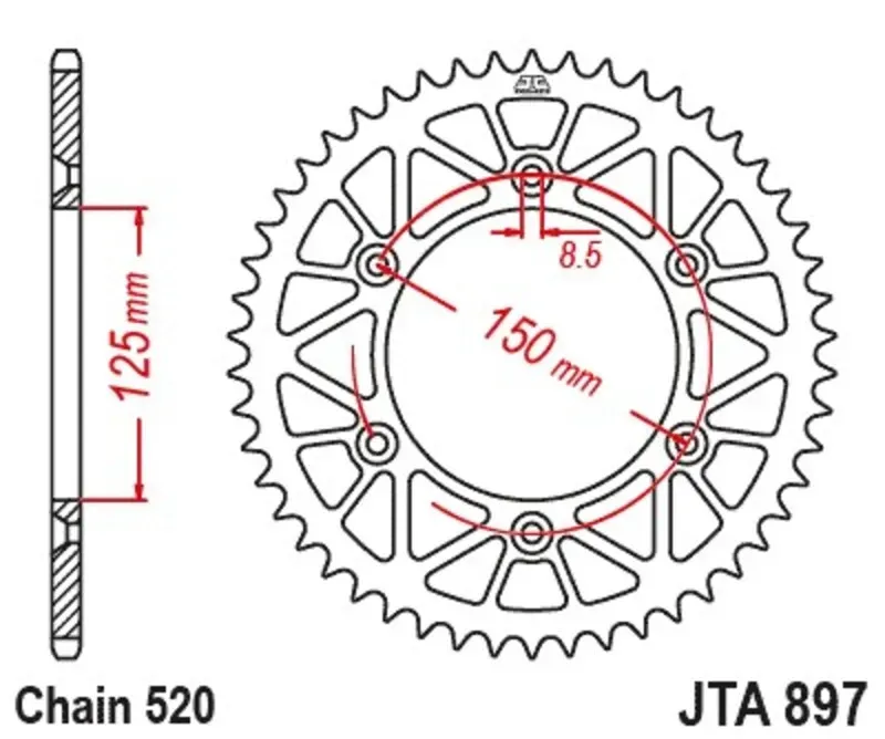 JT SPROCKETS Racelite Aluminium Schwarz Ritzel 897 - 520, schwarz