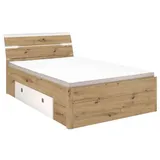Pol-Power Mid.you Stauraumbett, Weiß, Eiche Artisan Holzwerkstoff, 140x200 cm, für Rollrost geeignet, Schlafzimmer, Betten, Einzelbetten