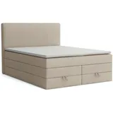Deine Möbel 24 Boxspringbett Echtes Polsterbett Komplettbett Hotelbett BASIC DUO (Hellgrau Grau Beige Anthrazit Graphit Schwarz, 4-St., 2 Bonellfederkernmatratzen H3 + 1 Taschenfederkenmatratze H3), 140x200 160x200 180x200 180x200 200x200 inkl. Bettkasten beige