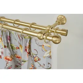 GARESA Gardinenstange Andrea gold (mattmessingfarben), L:140cm Ø:20mm, Metall, Gardinenstangen, Vorhanggarnitur, verlängerbar, Endknopf Kugel kurz, mit Ringen