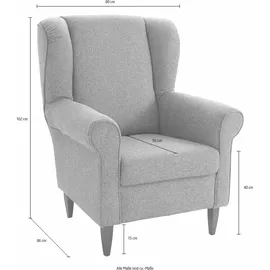 Home Affaire Ohrensessel HOME AFFAIRE "Asino", grau, B:80cm H:102cm T:86cm, Struktur (100% Polyester);Struktur/Blume (100% Polyester), Sessel, Ohrensessel, mit Federkern