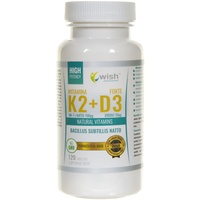 Wish Pharmaceutical Vitamin K2 MK-7 Natto 100 mcg + D3 2000 IU 50 mcg 120 Tab