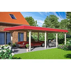 SKANHOLZ Wendland Einzelcarport 4,09 x 8,70 m unbehandelt mit EPDM-Dach und roter Blende