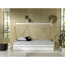 Vipack Tipi Zelt Bett Liegefläche 90 x 200 cm, inkl. Rolllattenrost und Bettschublade (Weiß), Ausf.