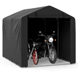 GYMAX Garagenzelt 160x218x164cm, wasserdichte Fahrradgarage Lagerzelt, Gerätehaus mit aufrollbarer Reißverschlusstür, Gartenschuppen, Lagerzelt für Fahrräder, Motorräder & Gartengeräte (Dunkelgrau)