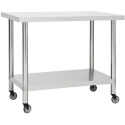 DELUKE® Edelstahl Arbeitstisch mit Rollen BEWO 100x45x85cm, Edelstahl Gastro-Tischwagen Arbeitsfläche Gastro-Küchentisch Servierwagen mobil